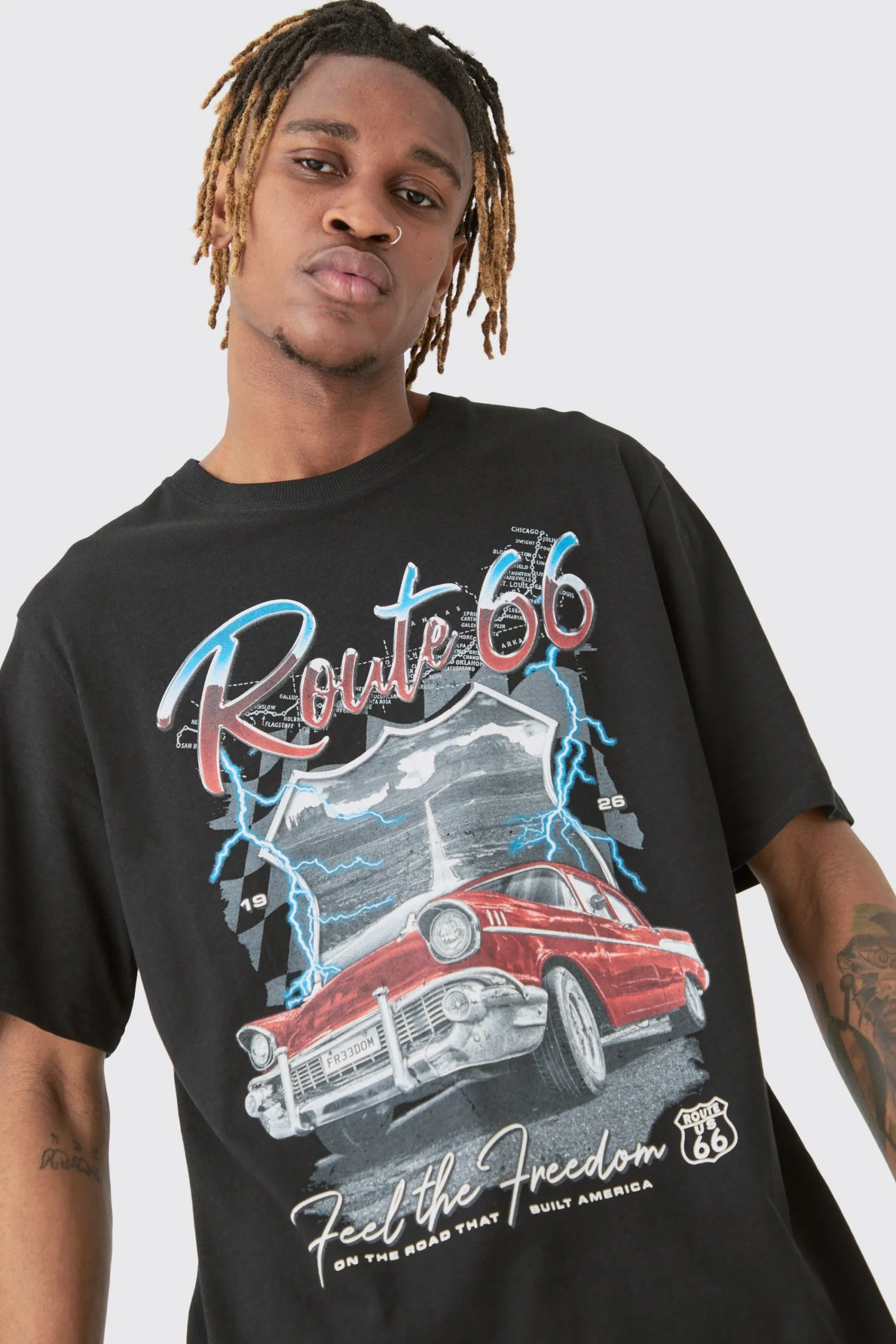 Tall Route 66 Racer Printed T-shirt In | UK^boohooMAN Discount