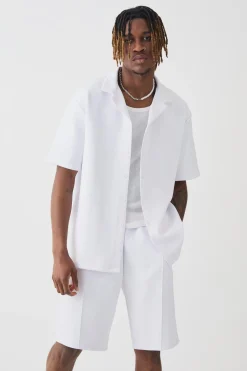 boohooMAN Tall Scuba Drop Revere Shirt & Short Set | UK| Sets & Co-Ords