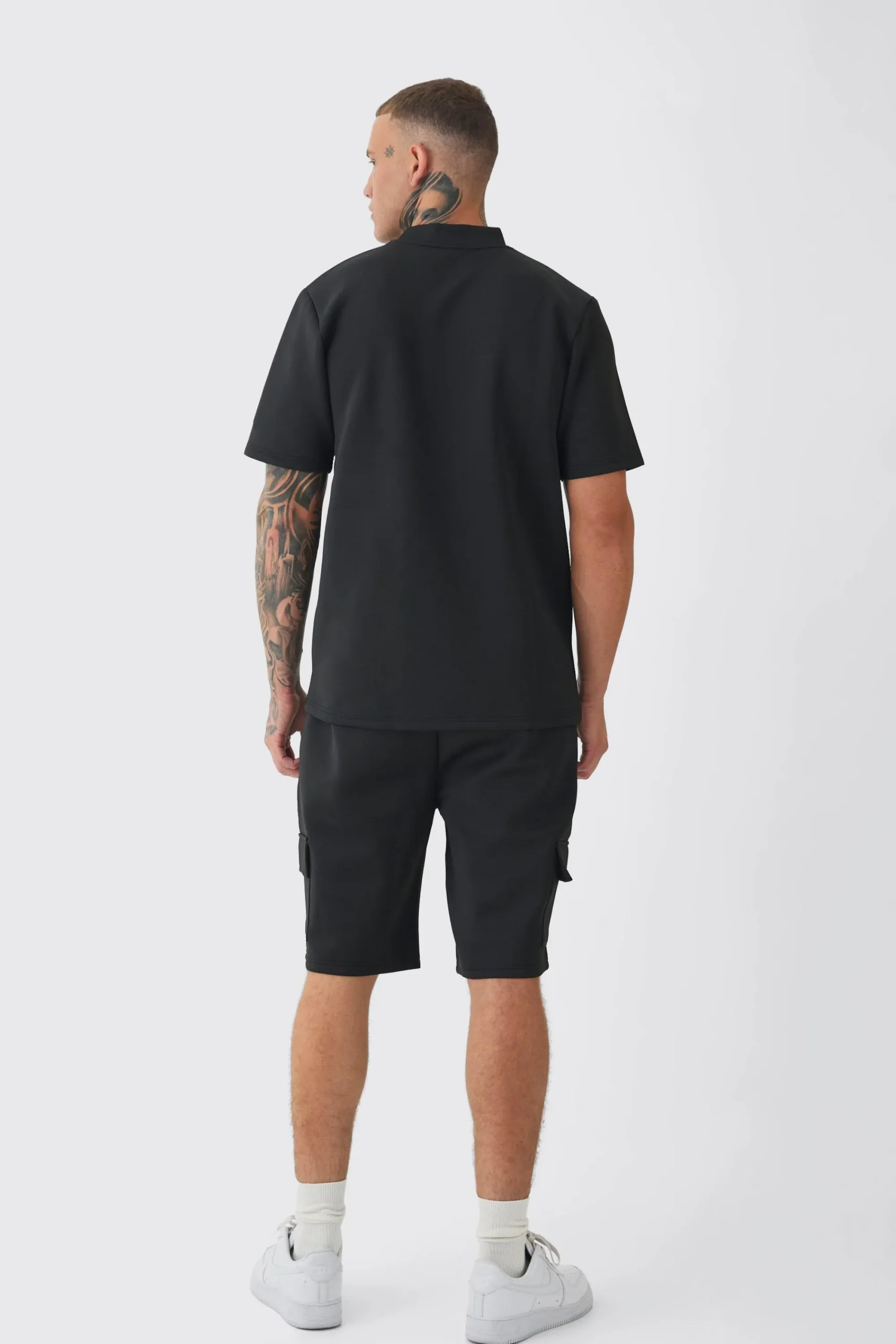 boohooMAN Tall Scuba Extended Neck Pocket T-shirt & Cargo Short Set | UK| Shorts|Tracksuits