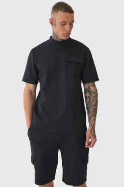 boohooMAN Tall Scuba Extended Neck Pocket T-shirt & Cargo Short Set | UK| Shorts|Tracksuits