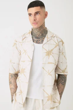 boohooMAN Tall Short Sleeve Drop Revere Abstract Poplin Print Shirt | UK| Shirts