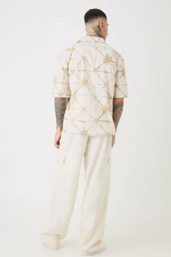 boohooMAN Tall Short Sleeve Drop Revere Abstract Poplin Print Shirt | UK| Shirts