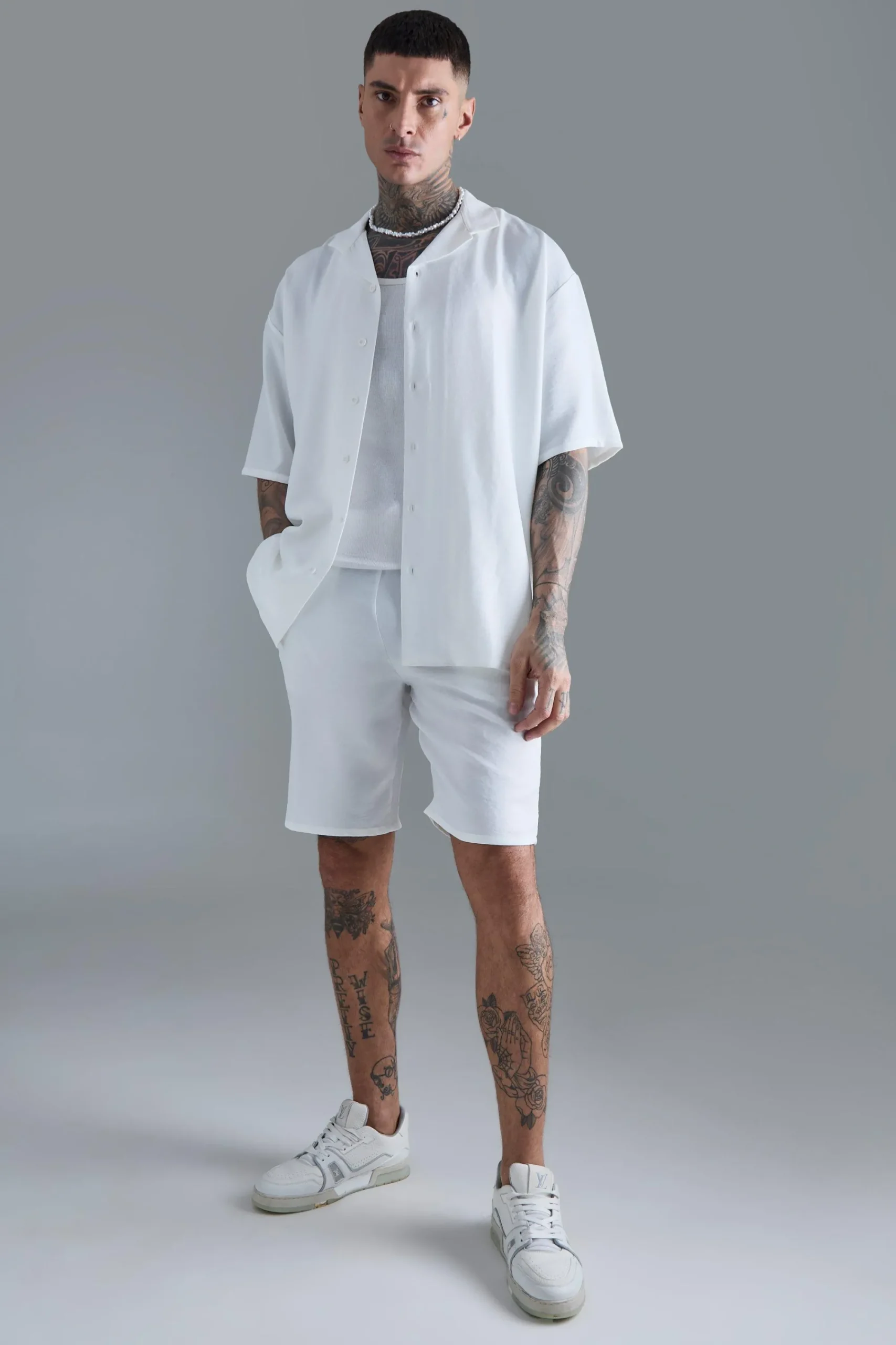 boohooMAN Tall Short Sleeve Drop Revere Linen Shirt & Short Set In | UK| Sets & Co-Ords