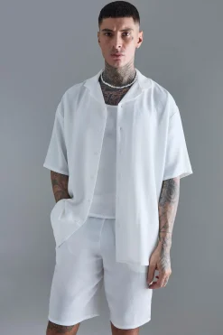 boohooMAN Tall Short Sleeve Drop Revere Linen Shirt & Short Set In | UK| Sets & Co-Ords