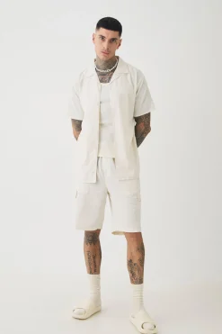 boohooMAN Tall Short Sleeve Linen Cargo Shirt & Short Set In | UK| Sets & Co-Ords