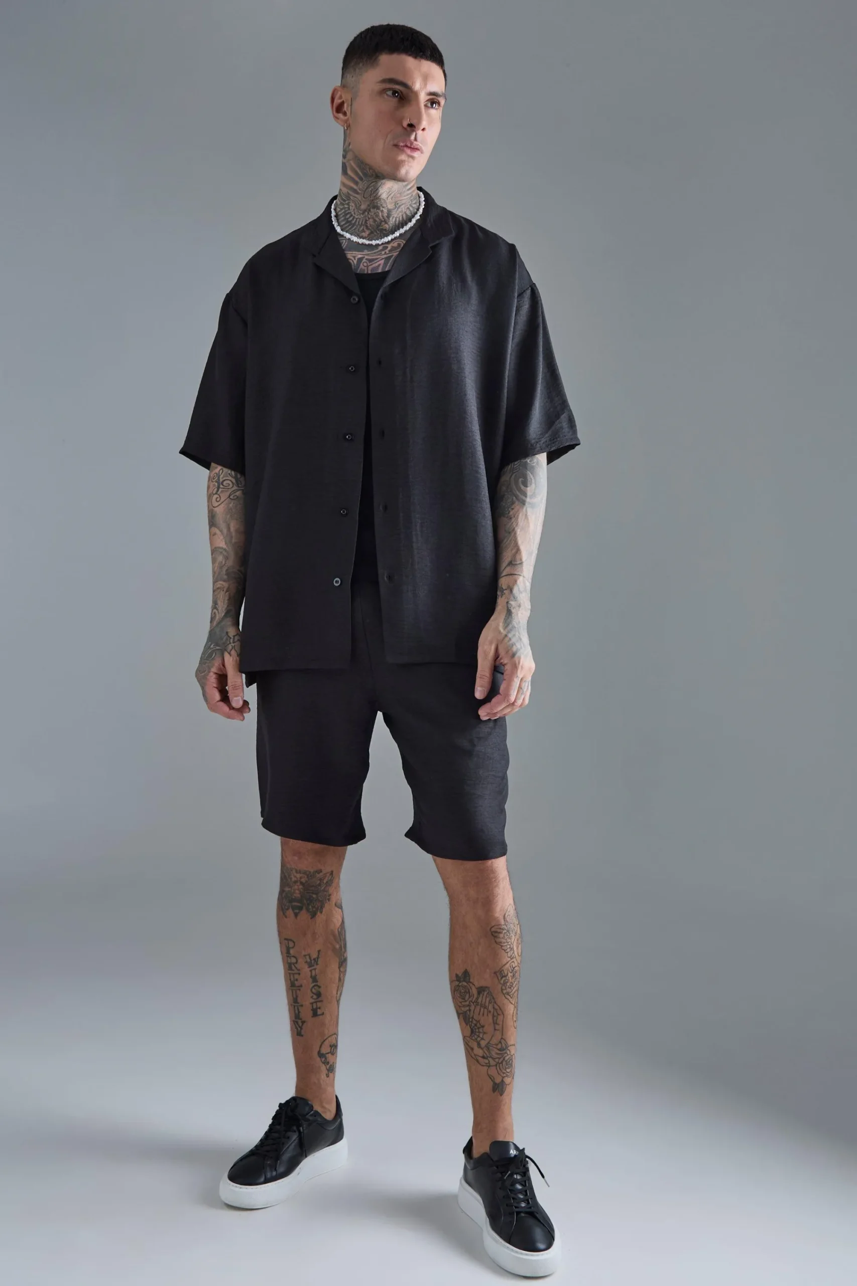 boohooMAN Tall Short Sleeve Oversized Linen Shirt & Short Set In | UK| Sets & Co-Ords