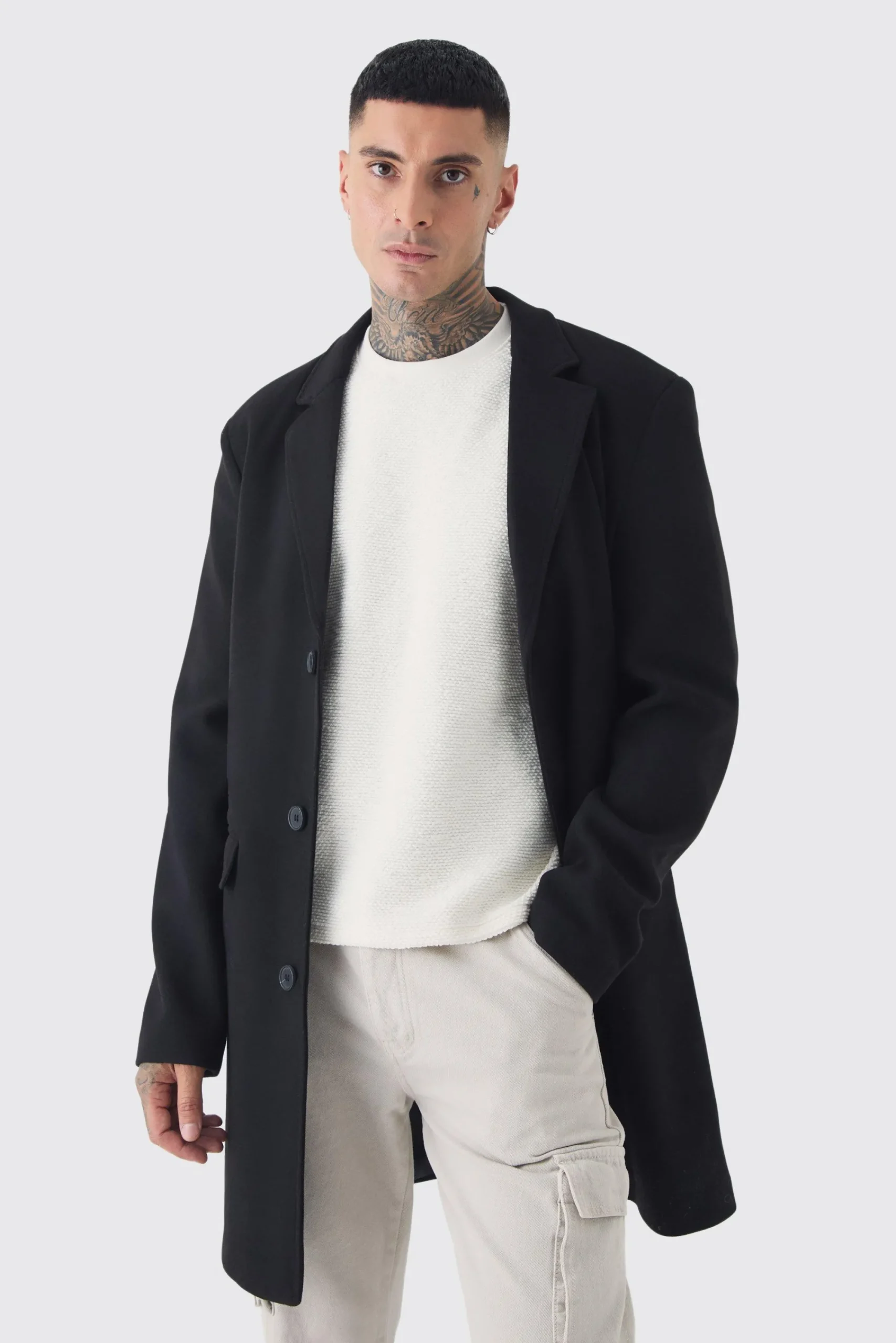 boohooMAN Tall Single Breasted Wool Look Overcoat In | UK| Coats & Jackets