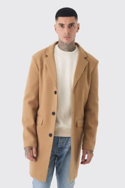 boohooMAN Tall Single Breasted Wool Look Overcoat In | UK| Coats & Jackets