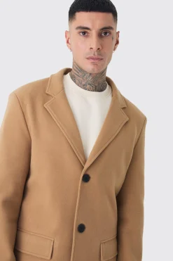 boohooMAN Tall Single Breasted Wool Look Overcoat In | UK| Coats & Jackets