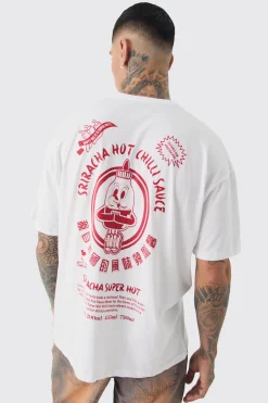 Tall Siracha Hot Chilli License Back Print T-shirt In | UK^boohooMAN