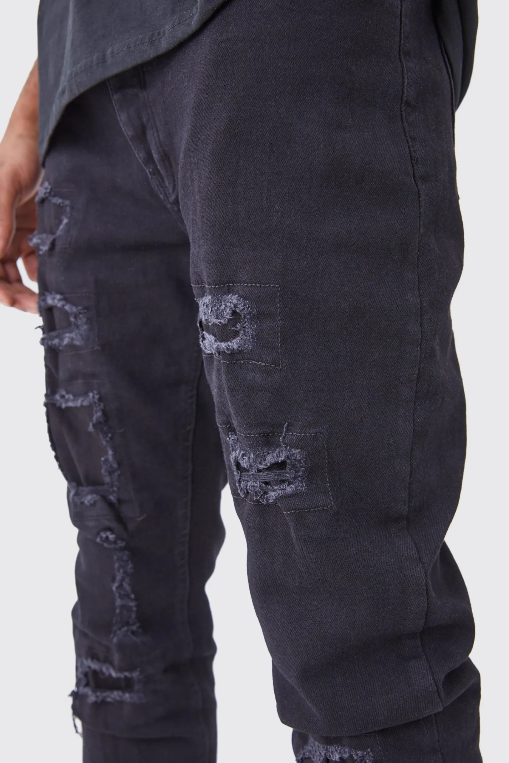boohooMAN Tall Skinny Stacked Distressed Ripped Jeans | UK| Trousers|Jeans