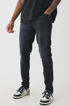 boohooMAN Tall Skinny Stretch Applique Gusset Jeans | UK| Trousers|Jeans