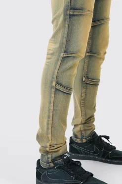 boohooMAN Tall Skinny Stretch Tinted Panelled Jeans | UK| Jeans