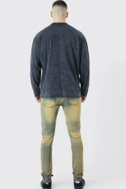 boohooMAN Tall Skinny Stretch Tinted Panelled Jeans | UK| Jeans