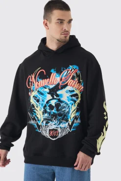 boohooMAN Tall Skull Flame Print Oversized Hoodie In | UK| Hoodies & Sweatshirts