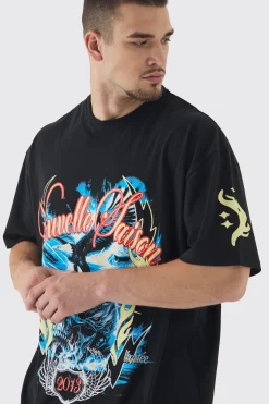 Tall Skull Flame Print Oversized T-shirt In | UK^boohooMAN Outlet