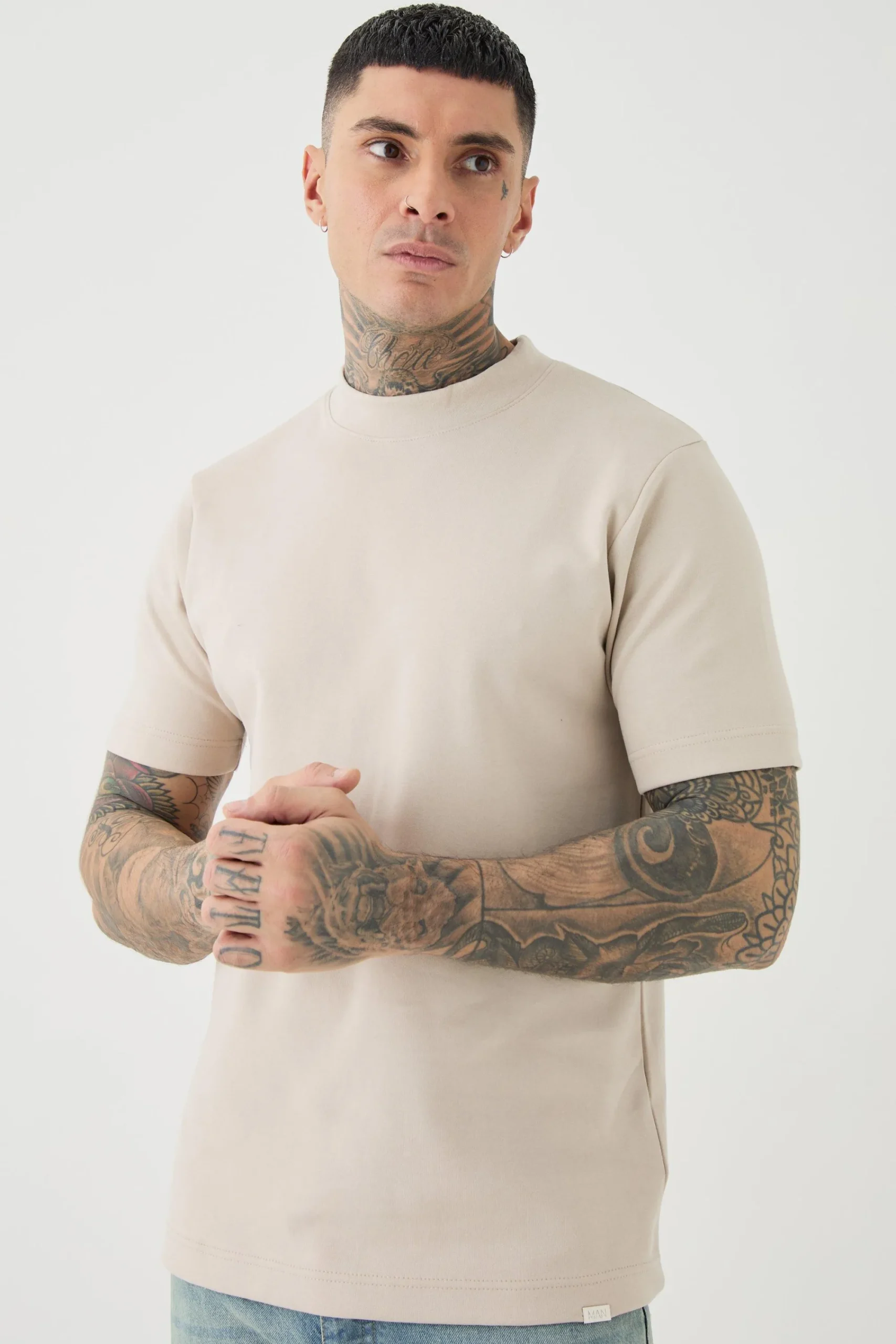 Tall Slim Fit Extended Neck Heavy Interlock T-shirt | UK^boohooMAN Best