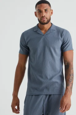 Tall Slim Ottoman Rib Revere Polo | UK^boohooMAN Outlet