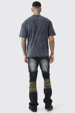 boohooMAN Tall Slim Rigid Flare Camo Repair Cargo Jeans | UK| Trousers|Jeans