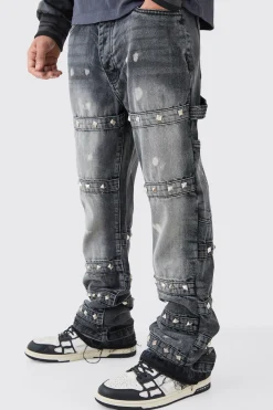 boohooMAN Tall Slim Rigid Flare Embellished Strap Detail Jeans | UK| Trousers|Jeans