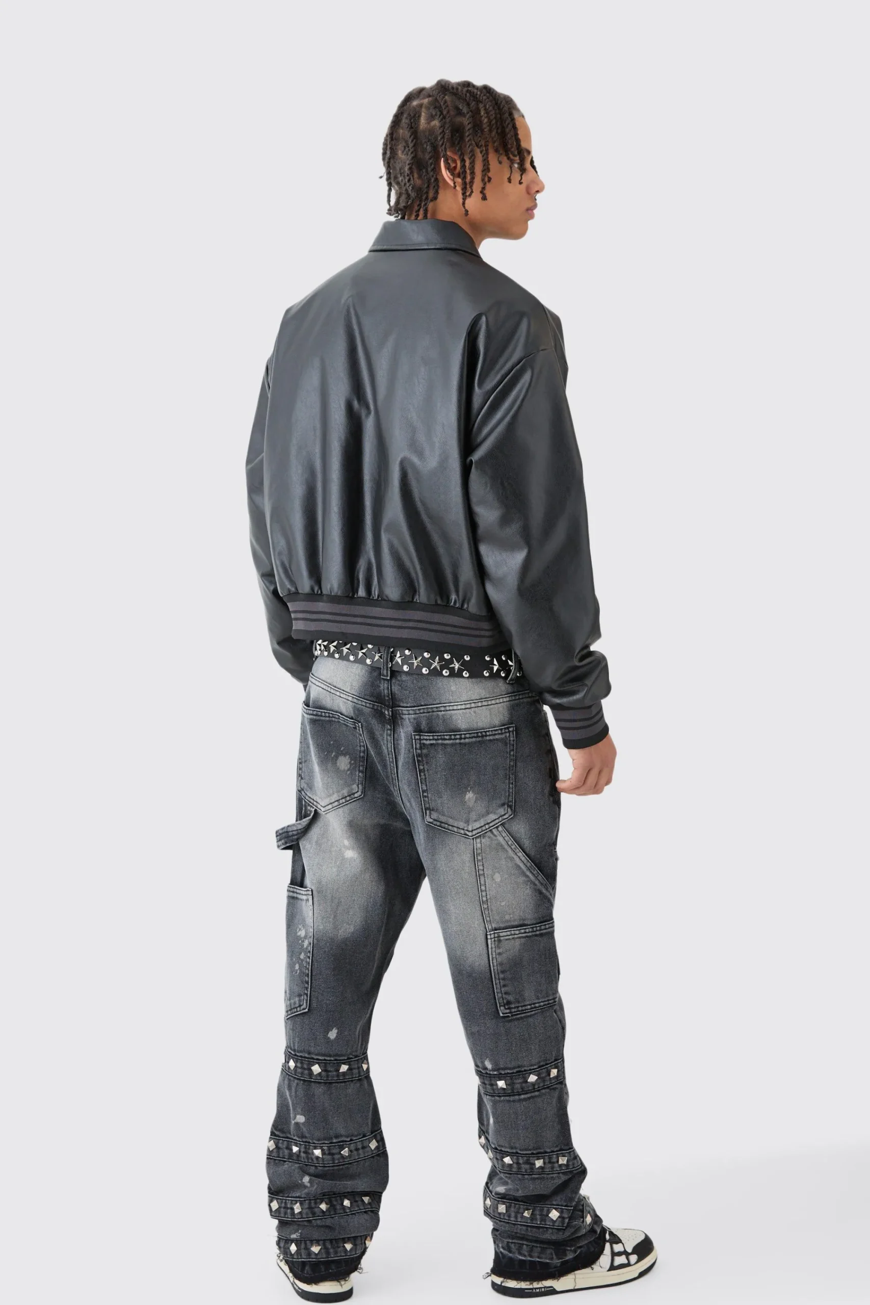 boohooMAN Tall Slim Rigid Flare Embellished Strap Detail Jeans | UK| Trousers|Jeans