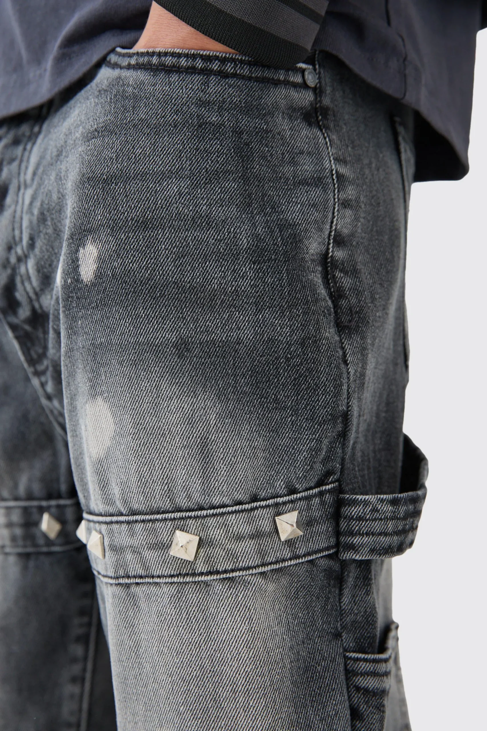 boohooMAN Tall Slim Rigid Flare Embellished Strap Detail Jeans | UK| Trousers|Jeans