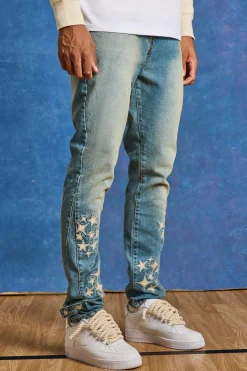 boohooMAN Tall Slim Rigid Pu Star Applique Gusset Jeans | UK| Trousers|Jeans