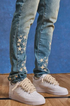 boohooMAN Tall Slim Rigid Pu Star Applique Gusset Jeans | UK| Trousers|Jeans