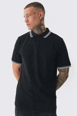Tall Slim Tipped Pique Polo In | UK^boohooMAN New