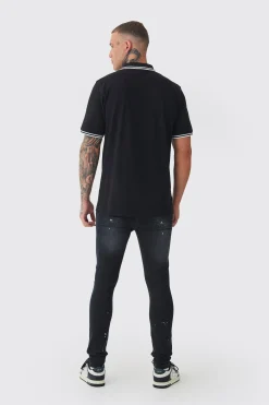 Tall Slim Tipped Pique Polo In | UK^boohooMAN New