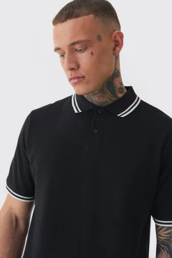 Tall Slim Tipped Pique Polo In | UK^boohooMAN New