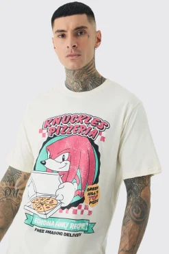 Tall Sonic Knuckles License Print T-shirt In White | UK^boohooMAN Outlet