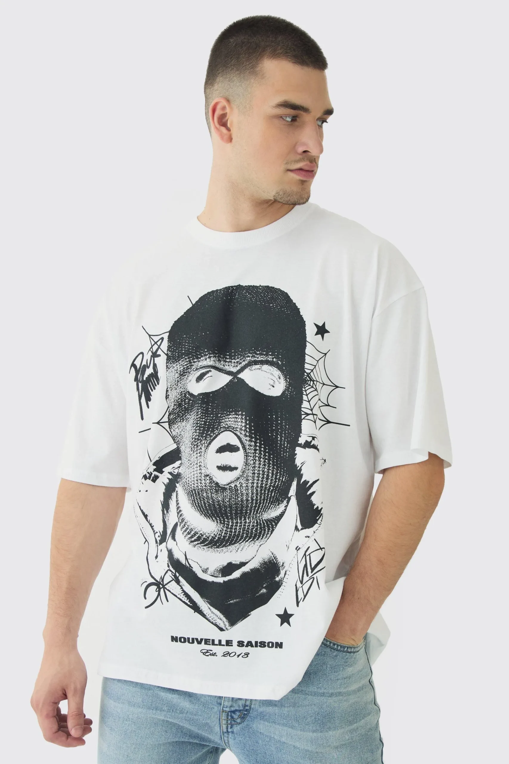 Tall Spiderweb Balaclava Graphic T-Shirt | UK^boohooMAN Outlet