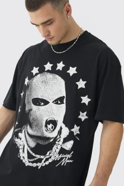 Tall Star Balaclava Graphic Oversized T-Shirt | UK^boohooMAN Hot