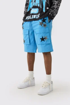 boohooMAN Tall Star Embroidered Cargo Shorts | UK| Shorts