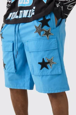 boohooMAN Tall Star Embroidered Cargo Shorts | UK| Shorts