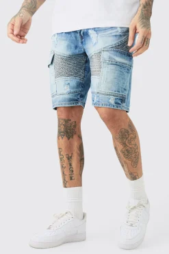 boohooMAN Tall Straight Fit Biker Denim Shorts | UK| Shorts