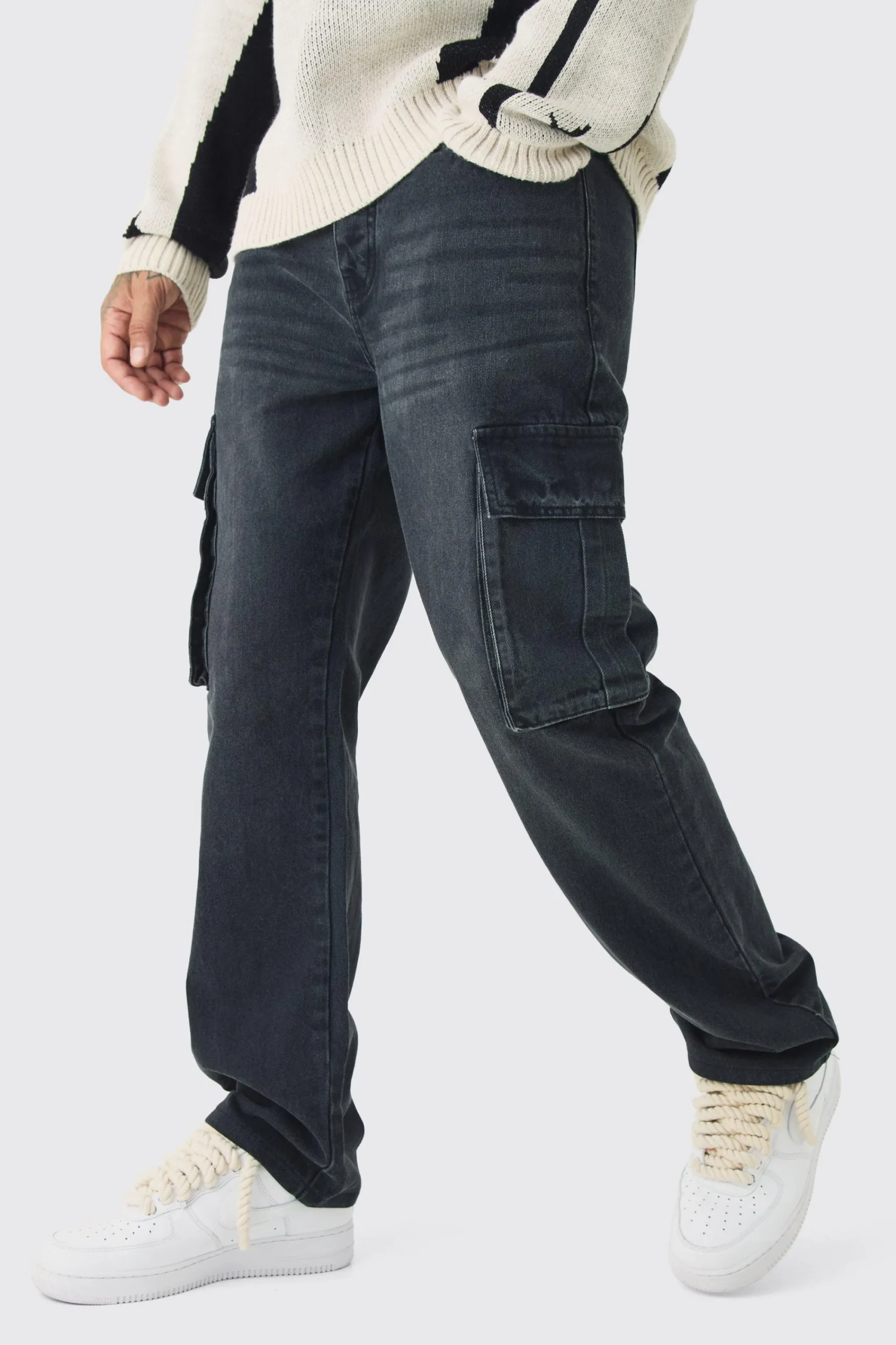 boohooMAN Tall Straight Rigid Cargo Jeans | UK| Trousers|Jeans