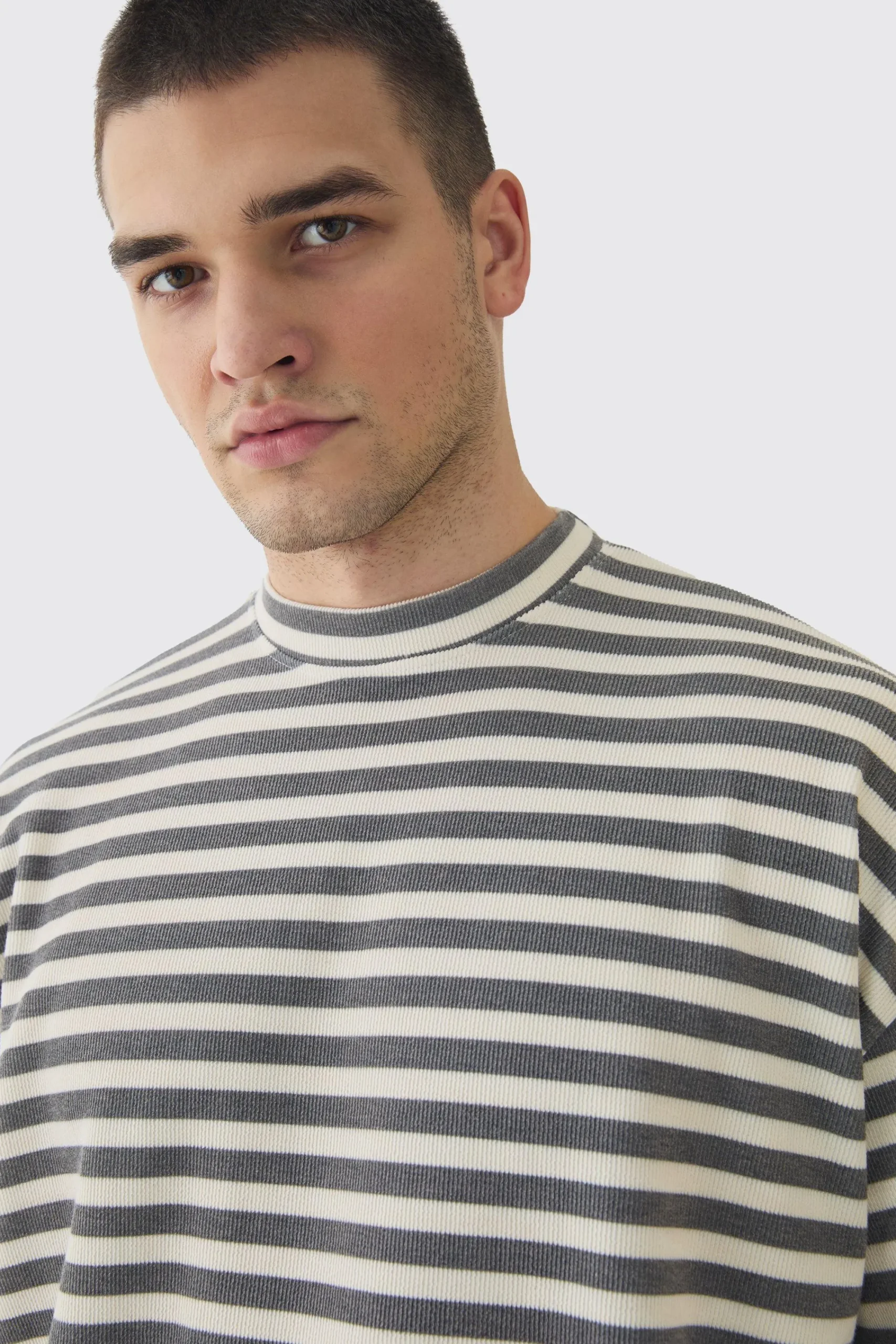 Tall Stripe Compact Rib Boxy Oversized T-Shirt | UK^boohooMAN Online