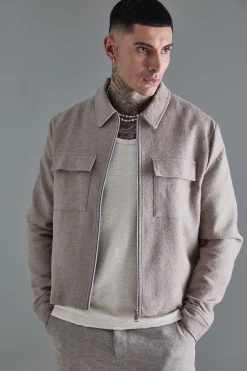boohooMAN Tall Textured Cotton Jacquard Smart Harrington Jacket | UK| Suits & Tailoring