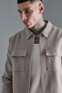 boohooMAN Tall Textured Cotton Jacquard Smart Harrington Jacket | UK| Suits & Tailoring