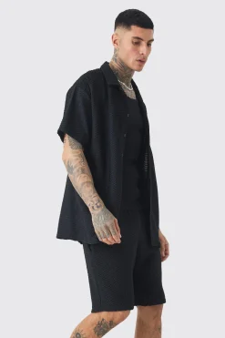 boohooMAN Tall Textured Jersey Resort Shirt & Short Set | UK| Sets & Co-Ords