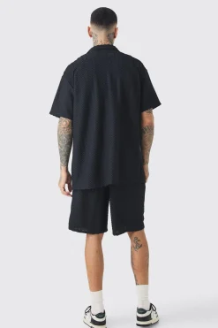 boohooMAN Tall Textured Jersey Resort Shirt & Short Set | UK| Sets & Co-Ords