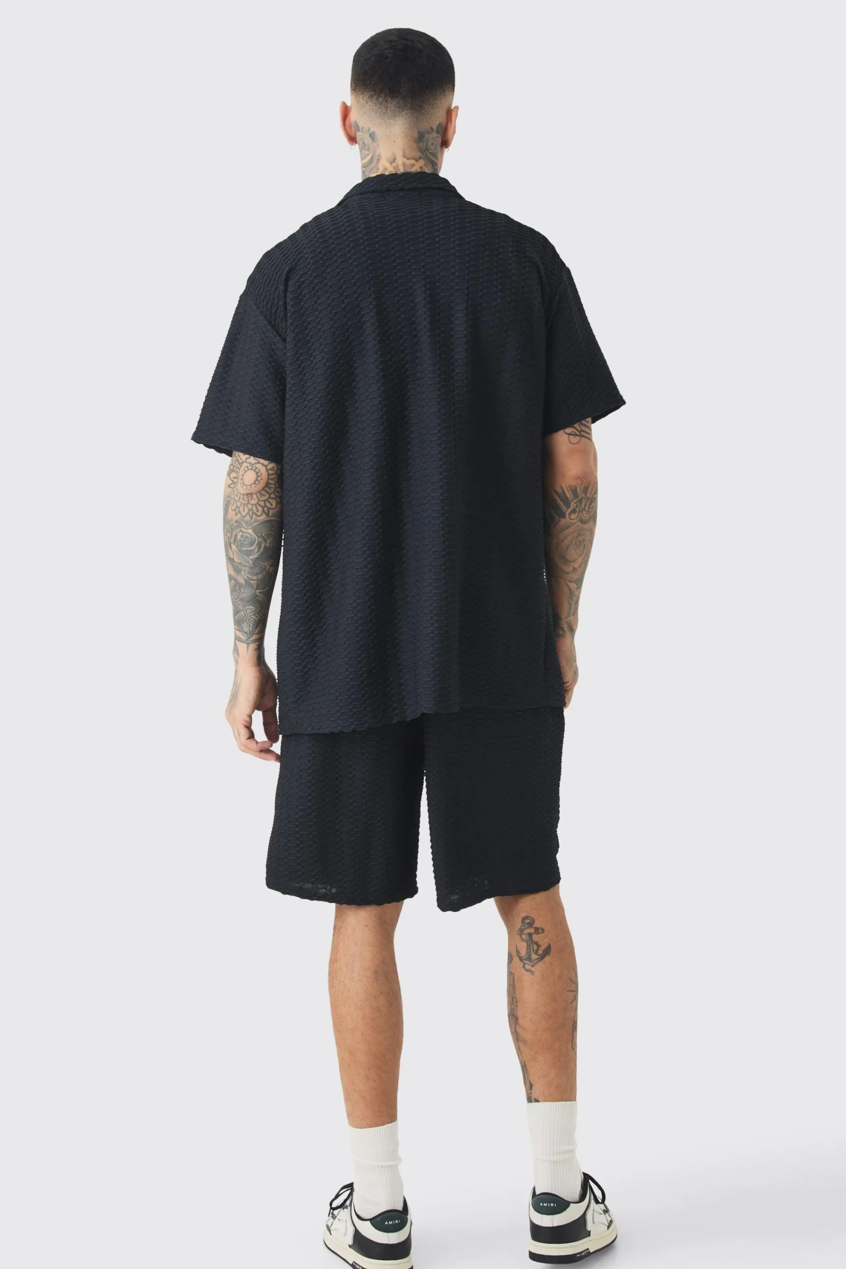 boohooMAN Tall Textured Jersey Resort Shirt & Short Set | UK| Sets & Co-Ords