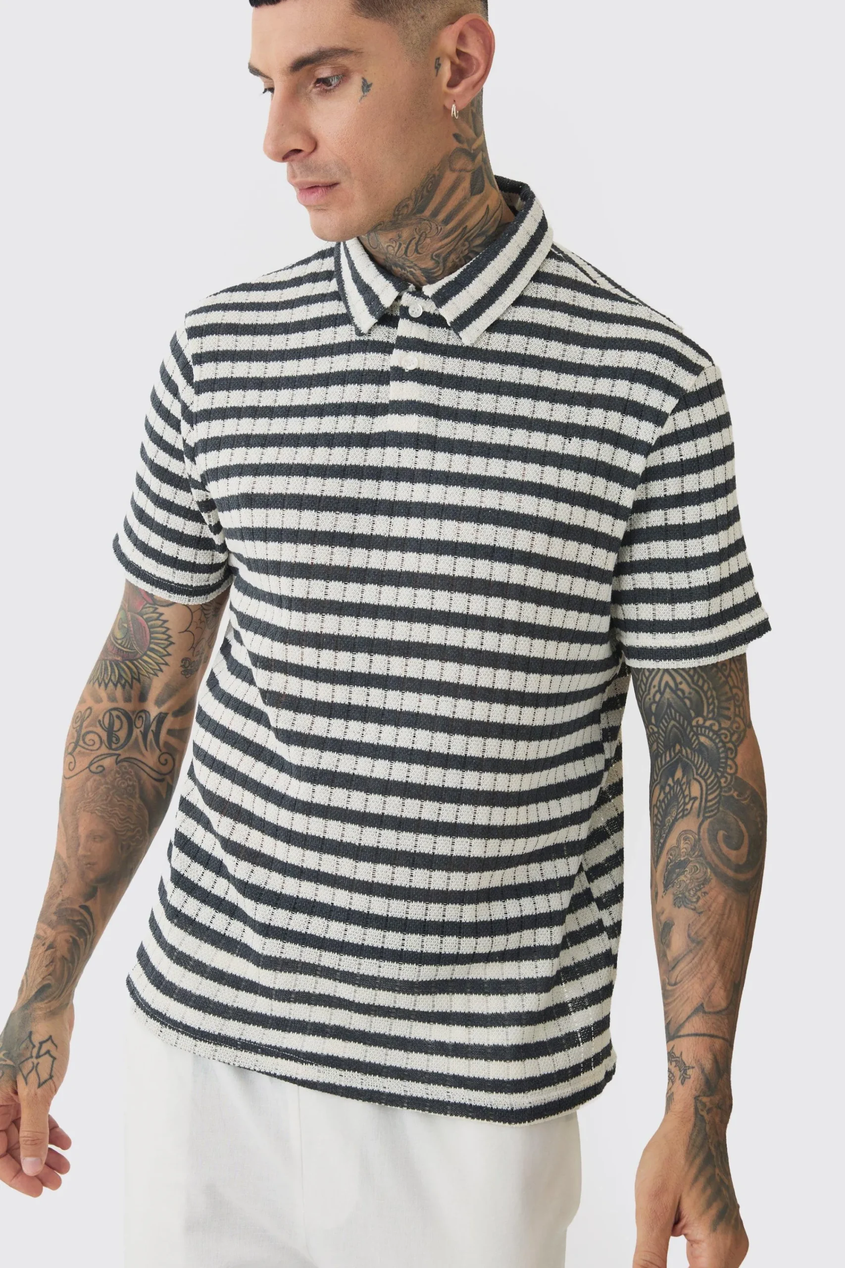 Tall Textured Stripe Polo | UK^boohooMAN Discount