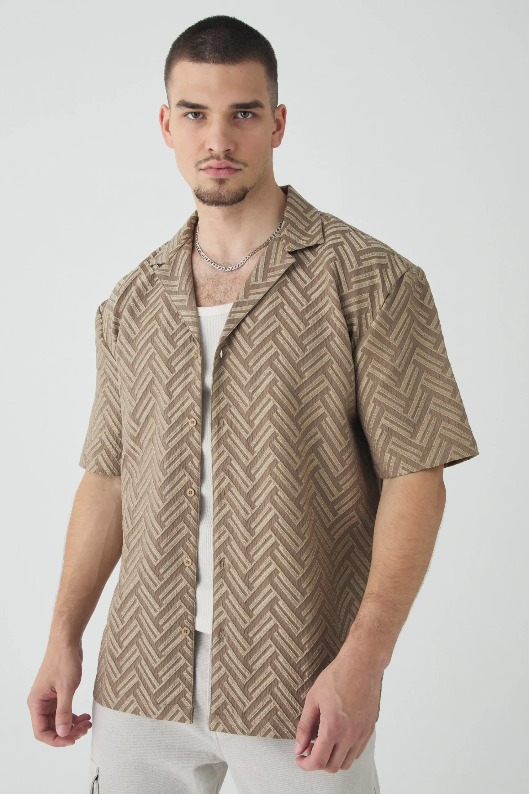 boohooMAN Tall Tonal Geo Revere Shirt | UK| Shirts