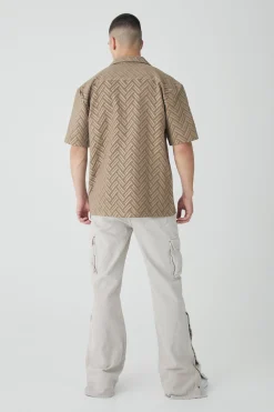 boohooMAN Tall Tonal Geo Revere Shirt | UK| Shirts