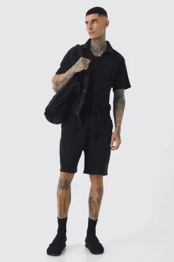 boohooMAN Tall Towelling Overshirt Shirt Short & Tote Set | UK| Tracksuits|Shirts