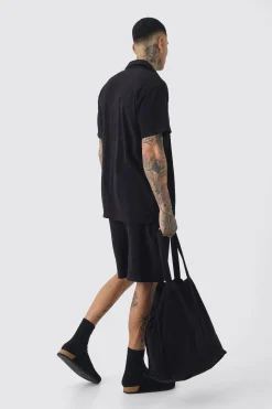 boohooMAN Tall Towelling Overshirt Shirt Short & Tote Set | UK| Tracksuits|Shirts