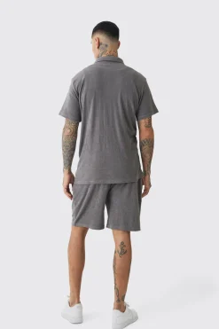boohooMAN Tall Towelling Shirt Shirt & Short Set In | UK| Tracksuits